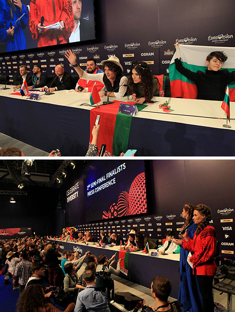 Ksenia Zhuk and Artem Lukyanenko at the post-show press conference