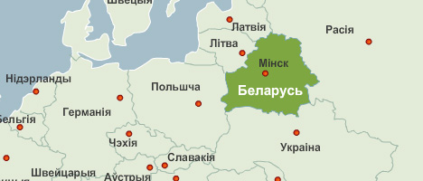 Беларусь на карце Еўропы