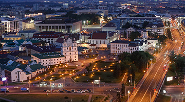 A bird's-eye view of Minsk at night