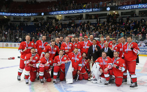 Belarus President’s Team lift Christmas ice hockey trophy for tenth time