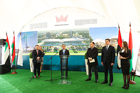 Commemorative capsule ceremony at national exhibition center construction site just outside Minsk