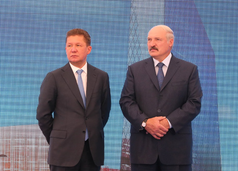 Lukashenko, Miller lay time capsule at Gazprom Center construction site