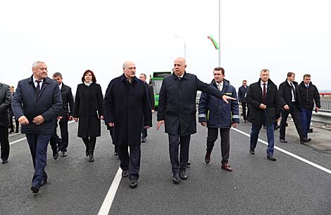 Belarus president opens reconstructed bridge in Gomel Oblast