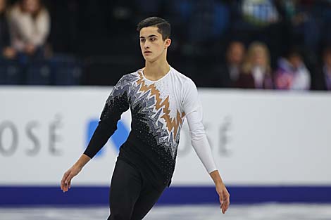 Belarus’ Yakau Zenko performs his short program in Minsk