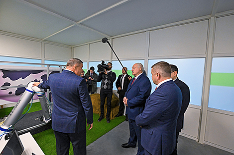 Lukashenko inspects milking robot developed by TV maker Horizont