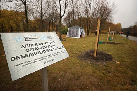 Памятная Алея 80-годдзя Арганізацыі Аб'яднаных Нацый закладзена ў сталічным парку 