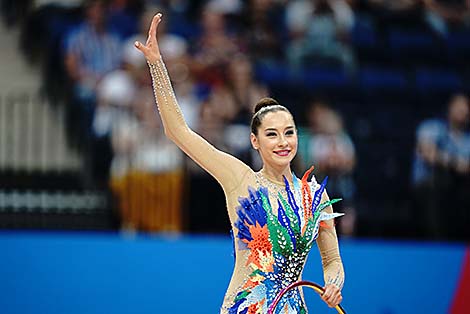 叶卡捷琳娜•加勒基娜在第二届欧运会圈操比赛中获得银牌