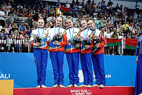 Белорусские гимнастки стали третьими в групповых упражнениях с пятью мячами на II Европейских играх
