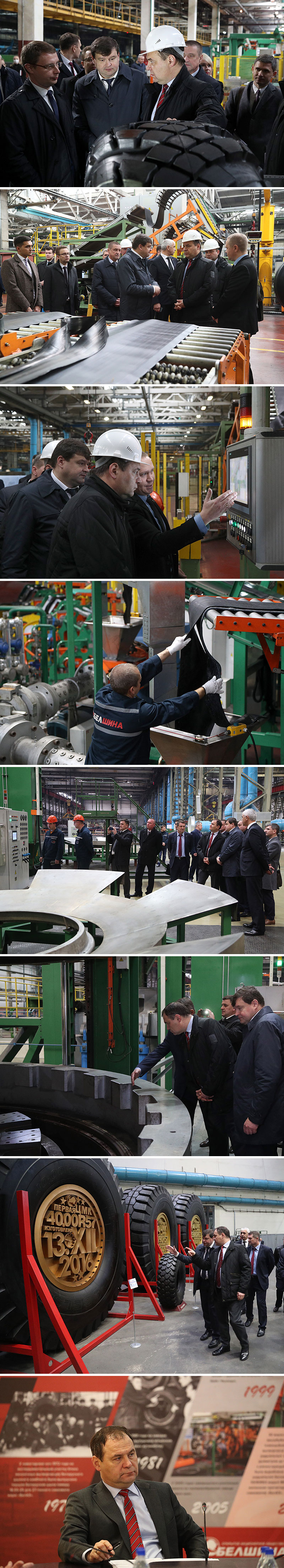 Prime Minister Roman Golovchenko visits the Belarusian tire manufacturer OAO Belshina, November 2020