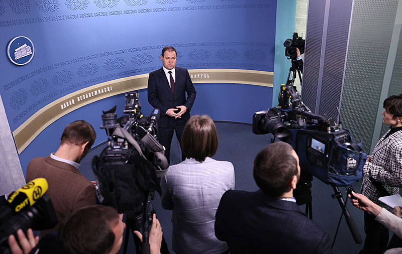Prime Minister Roman Golovchenko talks with journalists