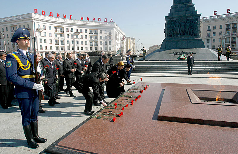 A flower-laying ceremony at Victory Square