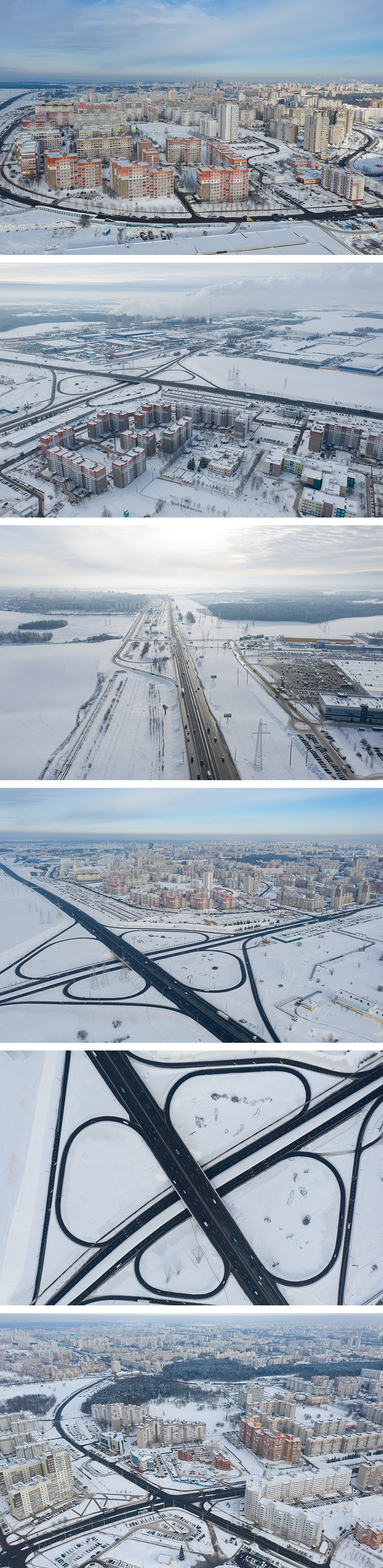 Minsk Ring Road and traffic arteries of Sukharevo neighborhood in Minsk in winter