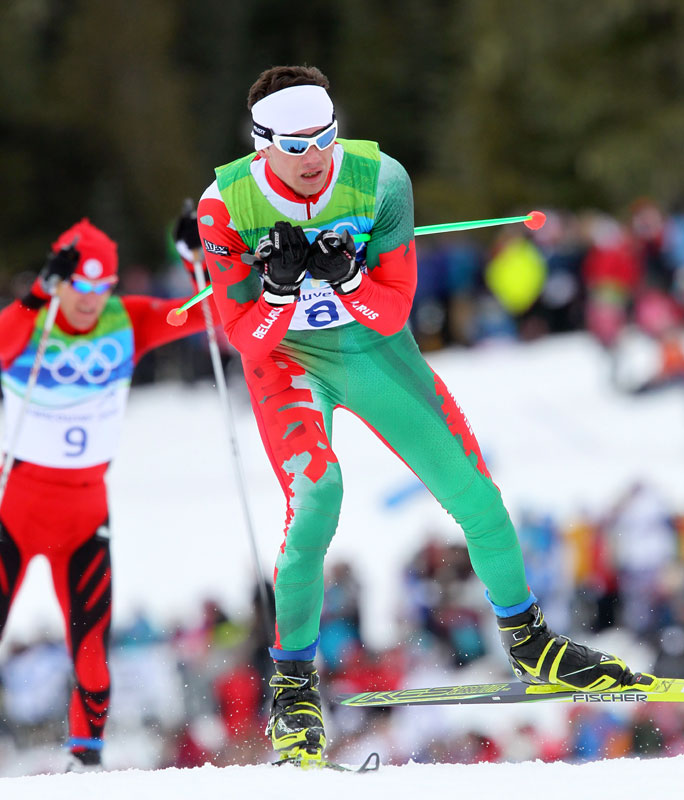 Беларус Сяргей Далідовіч падчас лыжнай гонкі на 15 км на Алімпіядзе-2010 у Ванкуверы