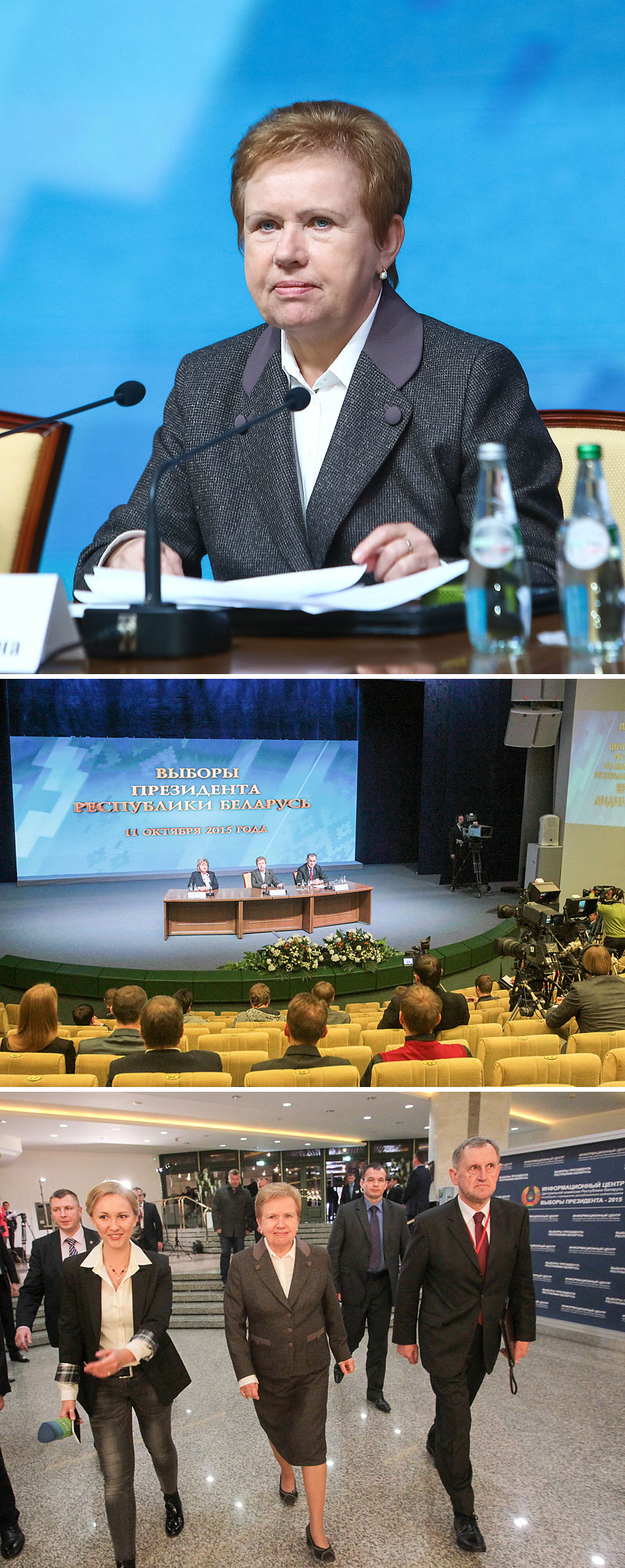Chairperson of Belarus’ Central Election Commission Lidia Yermoshina at a press conference in the 2015 President Election information center