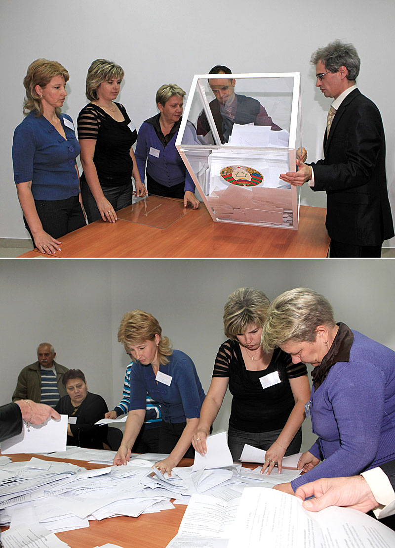 Подсчет голосов на избирательном участке в Бресте