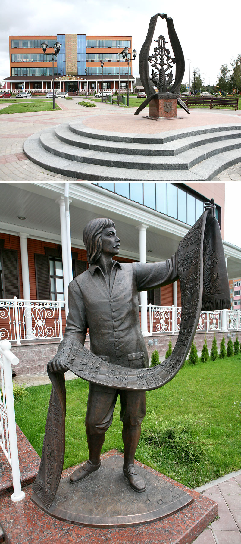Скульптурные композиции, посвященные национальному шедевру декоративно-прикладного искусства, установлены у здания предприятия 