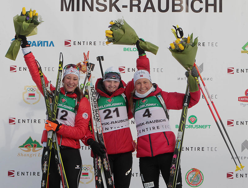 Darya Blashko of Belarus wins 6km Youth Women Sprint at IBU YJWC