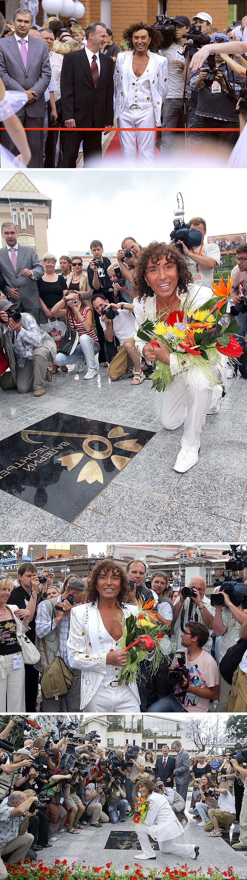 俄罗斯人民艺术家瓦列里•列昂尼齐耶夫在维捷布斯克的星光大道上开启了记名的矢车菊