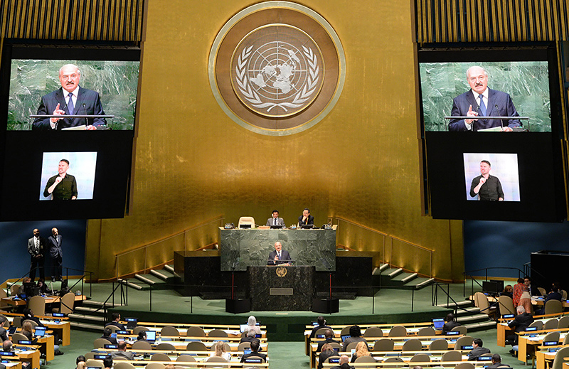 白罗斯总统亚历山大•卢卡申科在联合国可持续发展峰会全体会议上（2015年9月）