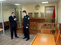 Court officers in a courtroom