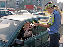 A road policewoman checking documents
