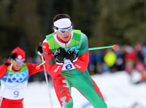 Беларус Сяргей Далідовіч падчас лыжнай гонкі на 15 км на Алімпіядзе-2010 у Ванкуверы