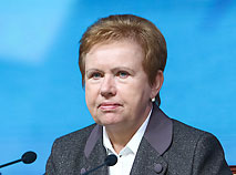 Chairperson of Belarus’ Central Election Commission Lidia Yermoshina at a press conference in the 2015 President Election information center