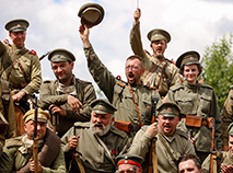 Reenactment of a WWI battle at the Stalin Line Historical and Cultural Complex
