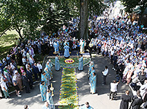 The Far Holy Spring reopens after a makeover during the Assumption of the Blessed Virgin Mary celebrations in the Zhirovichi Monastery